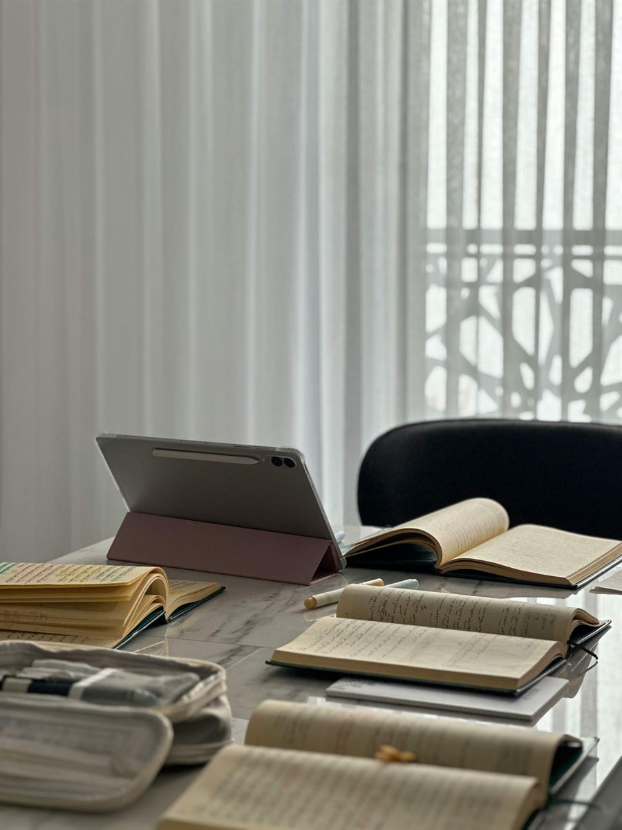 Books and tablet for language study